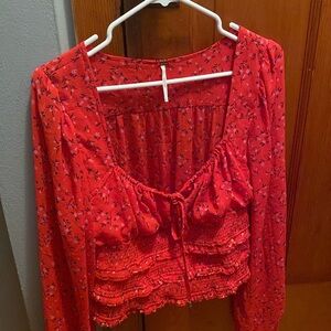 Free People Red Floral Top